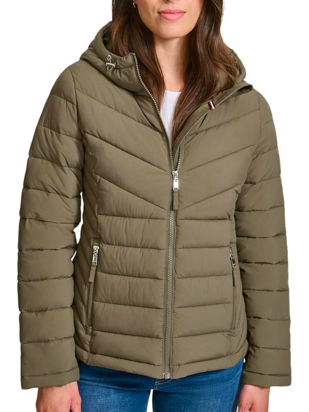 Tommy Hilfiger Olive Hooded Quilted Puffer Jacket